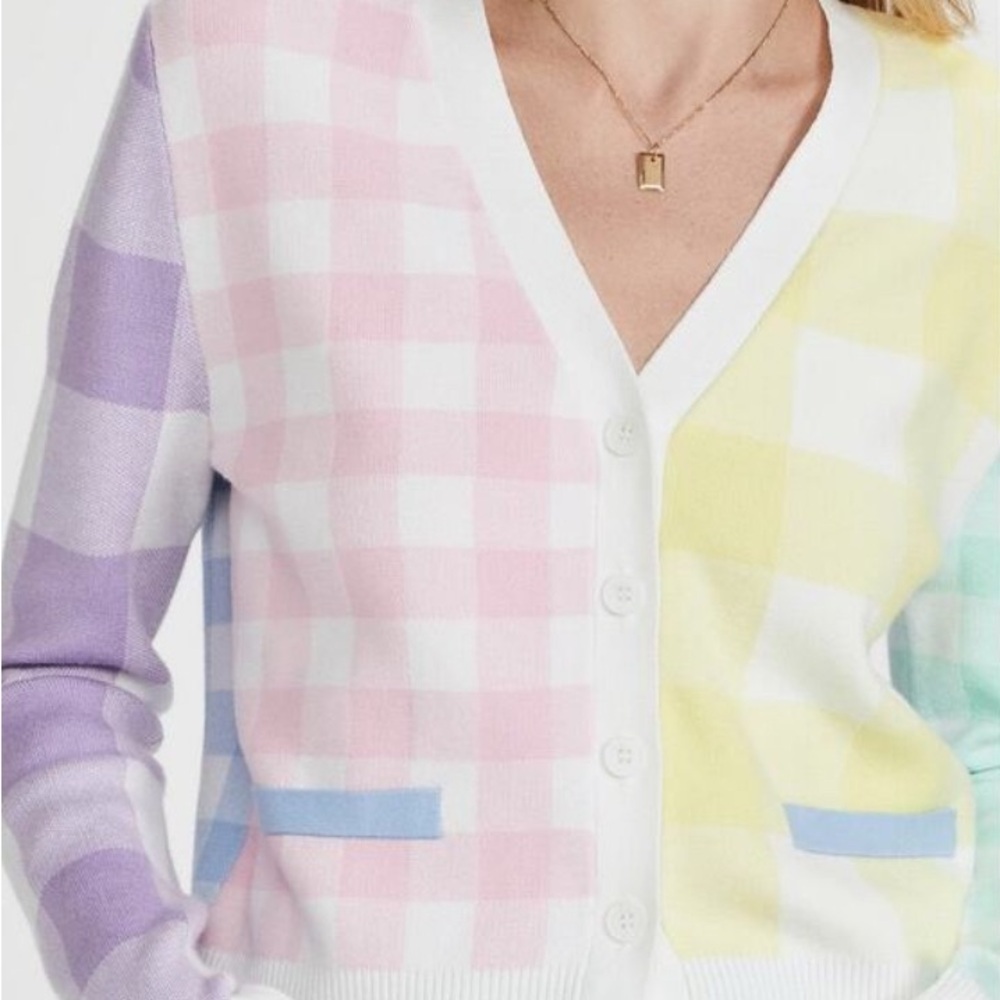 English Factory Pastel Checkered Cardigan